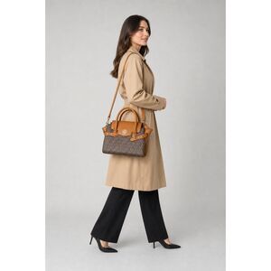 Michael Kors Carine MK Logo Satchel Crossbody Bag Brown Cognac Leather